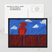 Rode vogel op een hek-Briefkaart Briefkaart (Voorkant / Achterkant)