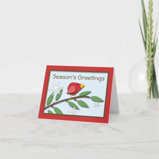 Rode vogel op een tak "Seizoensgroeten" kaart (Voorkant)