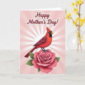 Rode Vogel Roze Moederdagkaart Kaart (Gele Bloem)