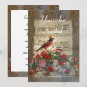 Rode vogelcollage op een  muziekblad kaart (Voorkant / Achterkant)