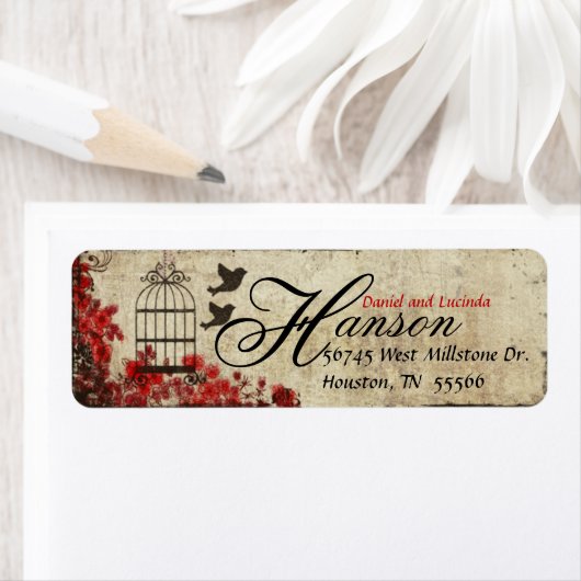 Rode  vogelkooi retour adreslabels etiket (Insitu)