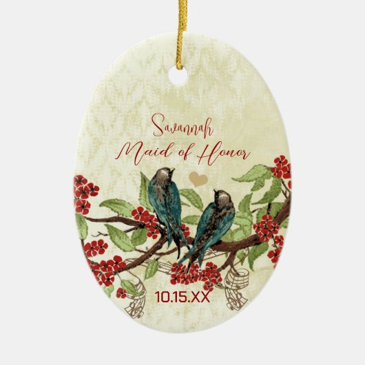 Rode  vogelmeid van Honor Ornamenten (Voorkant)