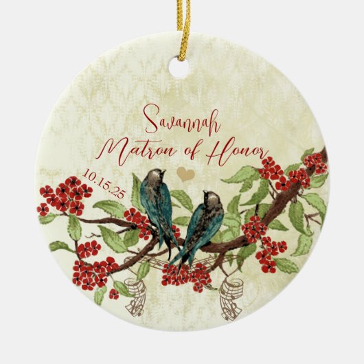 Rode  vogelmeid van Honor Ornamenten (Voorkant)