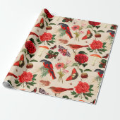 Rode vogelpest en paddenstoel cadeaupapier (Uitgerold)
