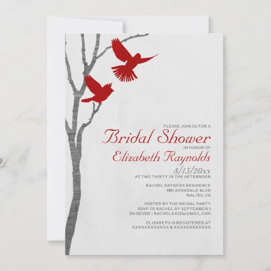  Rode Vogels Bridal Shower Invitations Kaart (Voorkant)