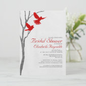  Rode Vogels Bridal Shower Invitations Kaart (Staand voorkant)
