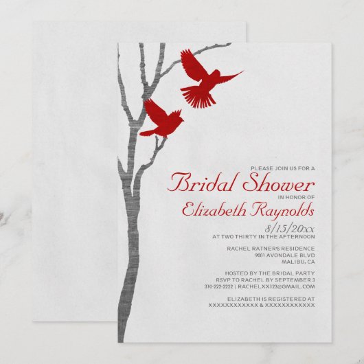  Rode Vogels Bridal Shower Invitations Kaart (Voorkant / Achterkant)