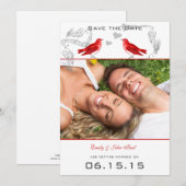  rode vogels bruiloft sparen de datum kaart (Voorkant / Achterkant)