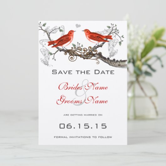  rode vogels bruiloft sparen de datum save the date (Staand voorkant)