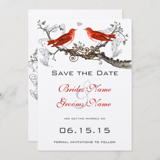  rode vogels bruiloft sparen de datum save the date (Voorkant / Achterkant)