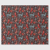 Rode vogels, Deer, Rabbits op Noordse Kerstmis Cadeaupapier (Vlak)