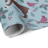 Rode vogels en rendieren (blauw) cadeaupapier (Rol Hoek)