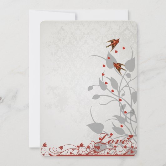 rode vogels Harten op Zilveren bruiloft uitnodigi Kaart (Achterkant)