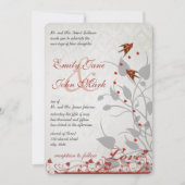 rode vogels Harten op Zilveren bruiloft uitnodigi Kaart (Voorkant)