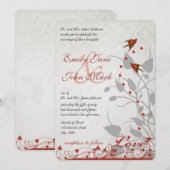 rode vogels Harten op Zilveren bruiloft uitnodigi Kaart (Voorkant / Achterkant)