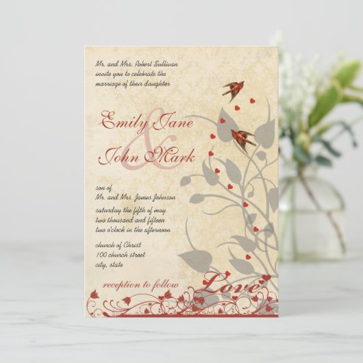  rode vogels Hearts Weddenschap Kaart (Staand voorkant)