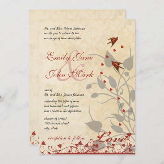 rode vogels Hearts Weddenschap Kaart (Voorkant / Achterkant)