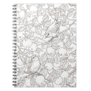 Rode vogels in de appelboom/omber en wit notitieboek