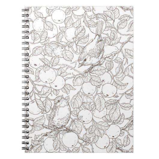 Rode vogels in de appelboom/omber en wit notitieboek (Voorkant)