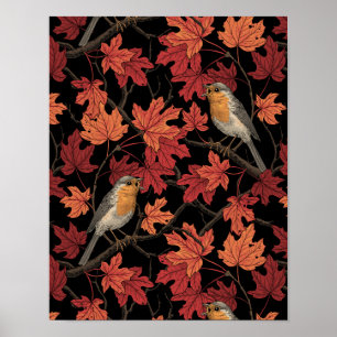 Rode vogels in esdoorn poster