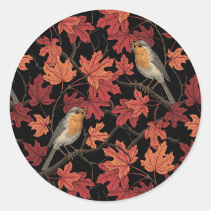 Rode vogels in esdoorn ronde sticker