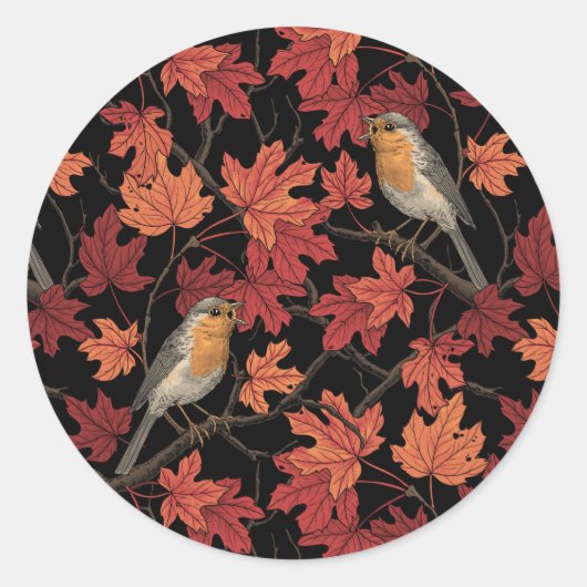 Rode vogels in esdoorn ronde sticker (Voorkant)