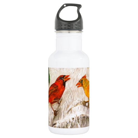 Rode vogels Kardinalen - Zingend op liefde Waterfles (Voorkant)