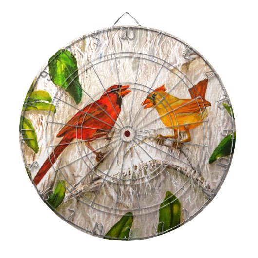 Rode vogels - Kardinalen Zingend uit liefde Dartbord (Voorkant)