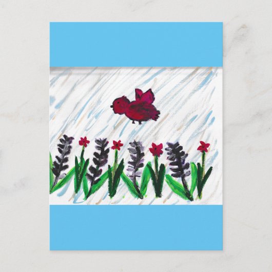 Rode vogels lavendelbloemen briefkaart (Voorkant)