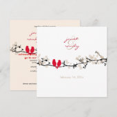 Rode vogels, liefdesvogels/kleurrijke bloesems kaart (Voorkant / Achterkant)