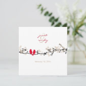 Rode vogels, liefdesvogels/kleurrijke bloesems kaart (Staand voorkant)