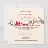 Rode vogels, liefdesvogels/kleurrijke bloesems kaart (Achterkant)