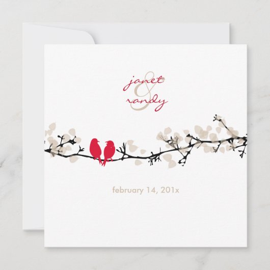 Rode vogels, liefdesvogels/kleurrijke bloesems kaart (Voorkant)