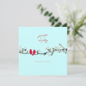 Rode vogels, liefdesvogels/kleurrijke bloesems kaart (Staand voorkant)