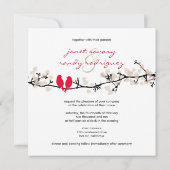 Rode vogels, liefdesvogels/kleurrijke bloesems kaart (Achterkant)