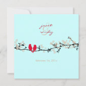 Rode vogels, liefdesvogels/kleurrijke bloesems kaart (Voorkant)