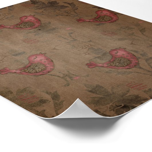 Rode vogels op een bruine rustige achtergrond poster (Hoek)