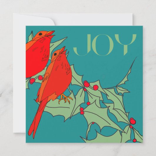 Rode Vogels op Teal Feestdagenkaart (Voorkant)