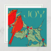 Rode vogels op turkoois feestdagenkaart (Voorkant / Achterkant)