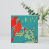 Rode vogels op turkoois feestdagenkaart (Staand voorkant)