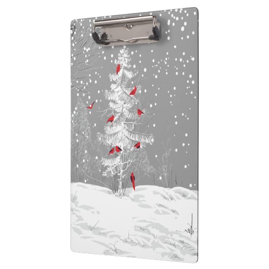 Rode vogels, witte kerst klembord (Links)