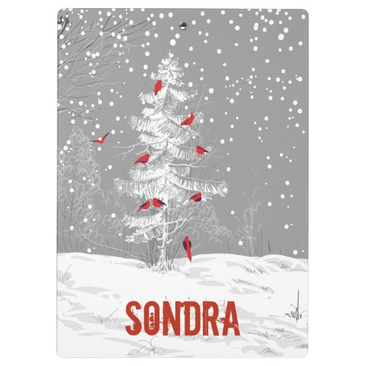 Rode vogels, witte kerst klembord (Achterkant)