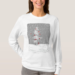 Rode vogels, witte kerst t-shirt