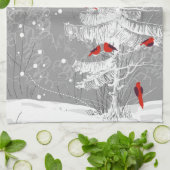 Rode vogels, witte kerst theedoek (Gevouwen)