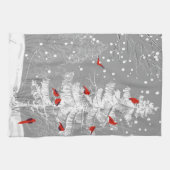 Rode vogels, witte kerst theedoek (Horizontaal)