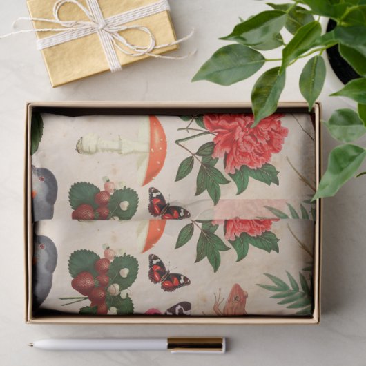 Rode vogelvlinder en paddenstoelontbinding tissuepapier (Geschenk)