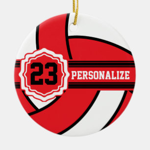 Rode volleybal  Naam en nummer DIY Keramisch Ornament