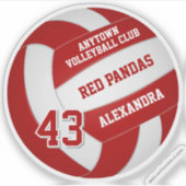 Rode volleybal team kleuren kinder naam Jersey num Sticker (Voorkant)