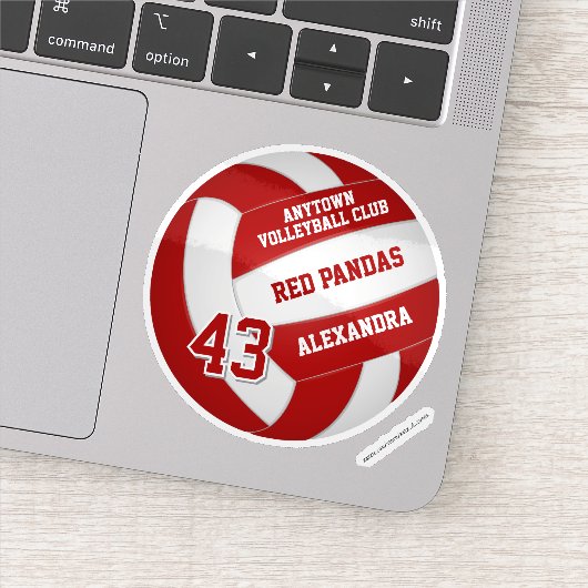 Rode volleybal team kleuren kinder naam Jersey num Sticker (Detail)