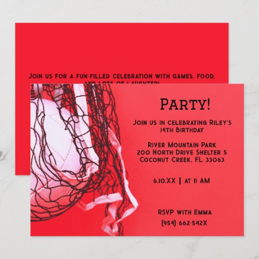 Rode Volleybal Verjaardag Uitnodiging (Voorkant / Achterkant)